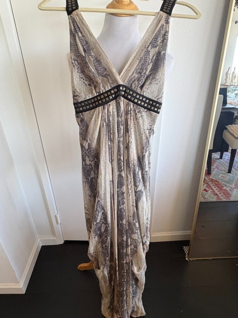 Zara Snakeskin Print Studded Empire Waist Maxi Dress